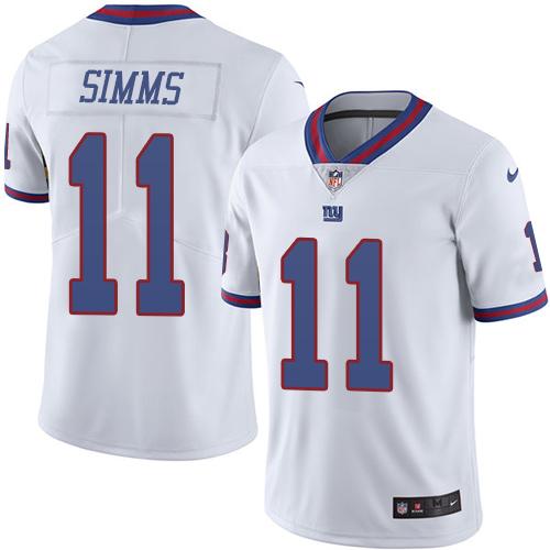 Nike Giants #11 Phil Simms White Men's Stitched NFL Limited Rush Jersey - Click Image to Close